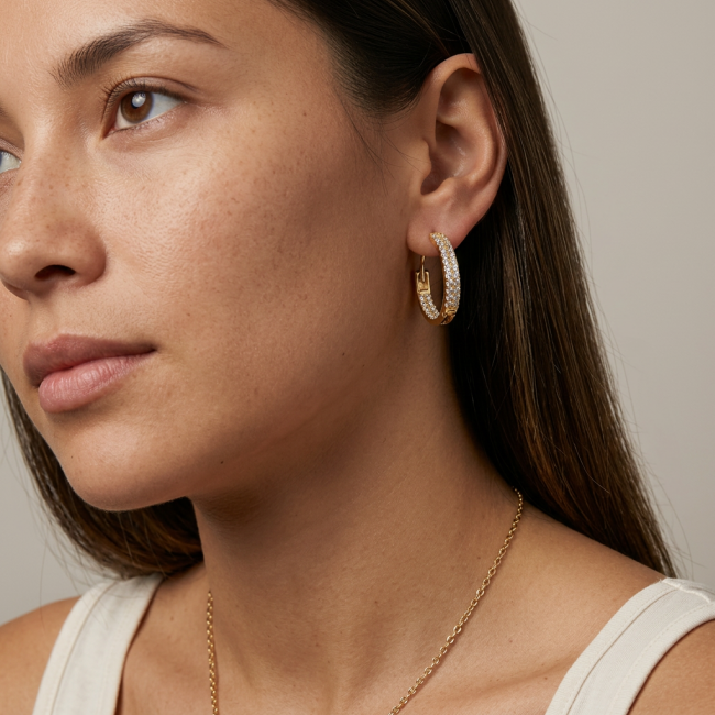 Allure Natural 8.2 carat White Topaz .925 Sterling Silver dipped in 14K Gold handcrafted hoop earrings - photo 2