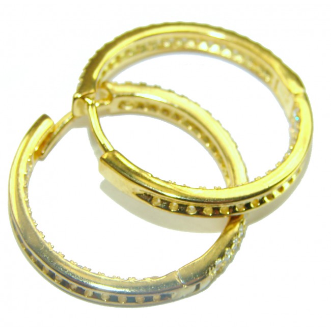 Allure Natural 8.2 carat White Topaz .925 Sterling Silver dipped in 14K Gold handcrafted hoop earrings - photo 1