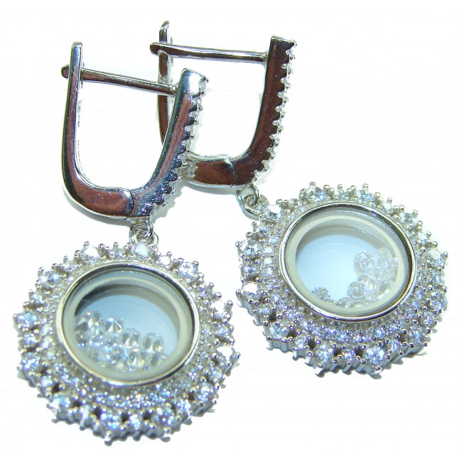 Floating Memories 11.5 carat White Topaz .925 Sterling Silver Handcrafted Statement earrings - Close-up of Floating Memories 11.5ct White Topaz earrings, front view