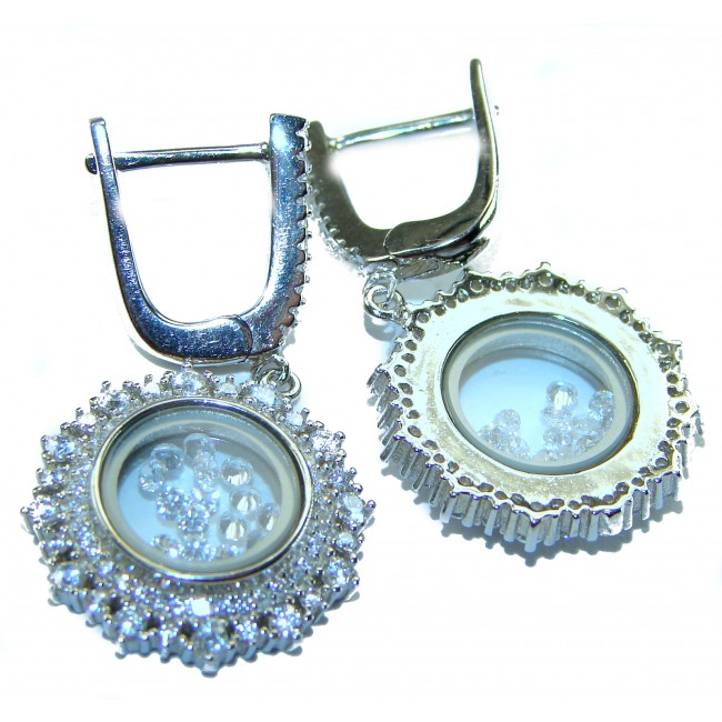 Floating Memories 11.5 carat White Topaz .925 Sterling Silver Handcrafted Statement earrings - Close-up of Floating Memories earrings with white topaz and sterling silver.