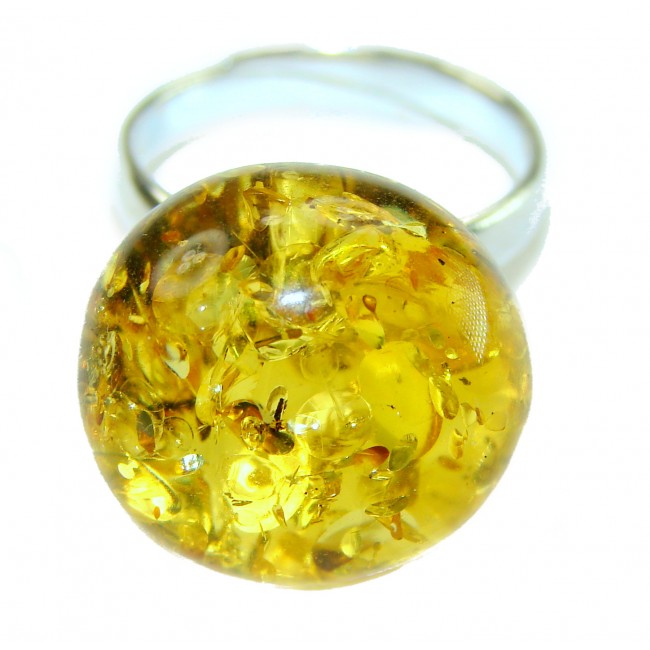 Golden Sphere Authentic Baltic Amber .925 Sterling Silver handcrafted ring; s. 8