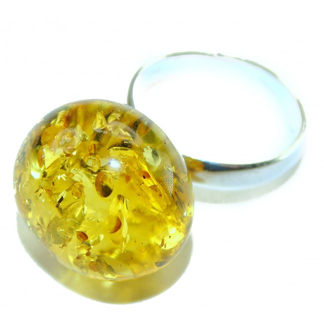 Golden Sphere Authentic Baltic Amber .925 Sterling Silver handcrafted ring; s. 8