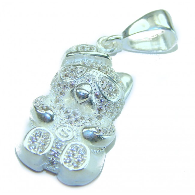Cute Teddy Bear Natural White Topaz .925 Sterling Silver handmade Pendant