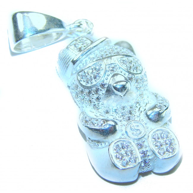 Cute Teddy Bear Natural White Topaz .925 Sterling Silver handmade Pendant
