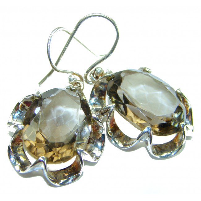 Alessandra 12.5 carat Champagne Smoky Topaz .925 Sterling Silver handmade Earrings