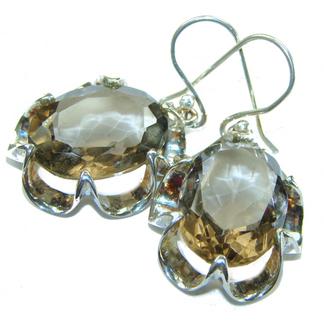 Alessandra 12.5 carat Champagne Smoky Topaz .925 Sterling Silver handmade Earrings