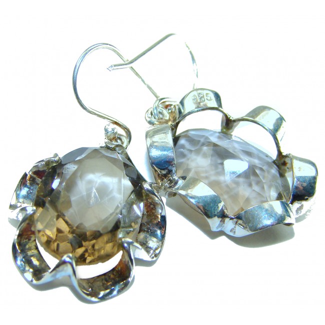 Alessandra 12.5 carat Champagne Smoky Topaz .925 Sterling Silver handmade Earrings
