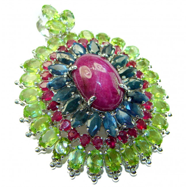 Giovanna- Victorian style - 49.5 carat Authentic Ruby .925 Sterling Silver handcrafted Pendant Brooch
