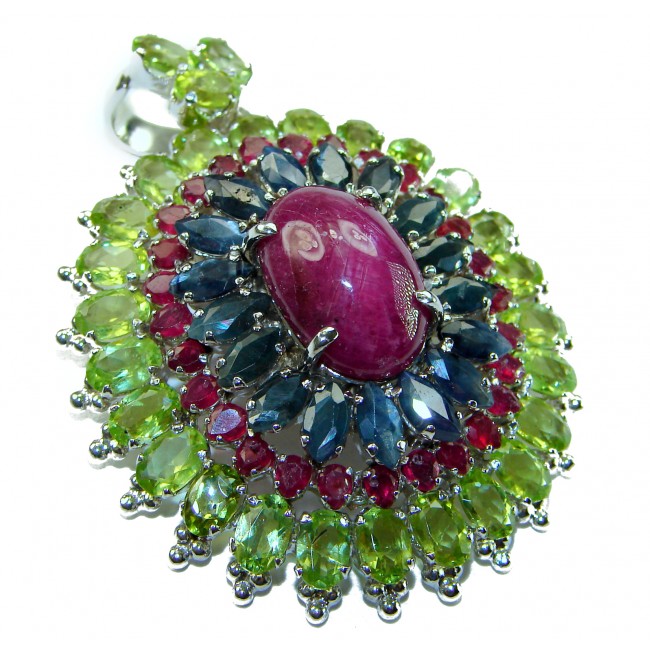 Giovanna- Victorian style - 49.5 carat Authentic Ruby .925 Sterling Silver handcrafted Pendant Brooch