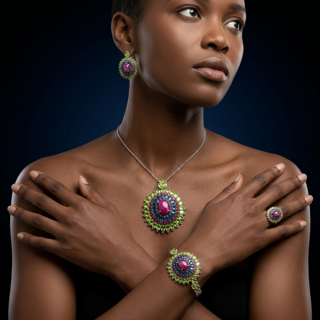 Giovanna- Victorian style - 49.5 carat Authentic Ruby .925 Sterling Silver handcrafted Pendant Brooch