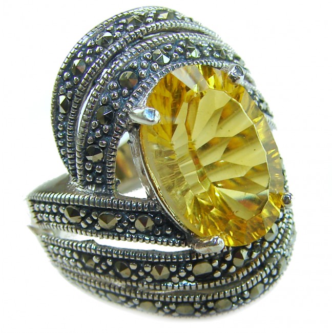 Casablanca 12.5 carat Citrine Marcasite .925 Sterling Silver Handcrafted Ring size 8