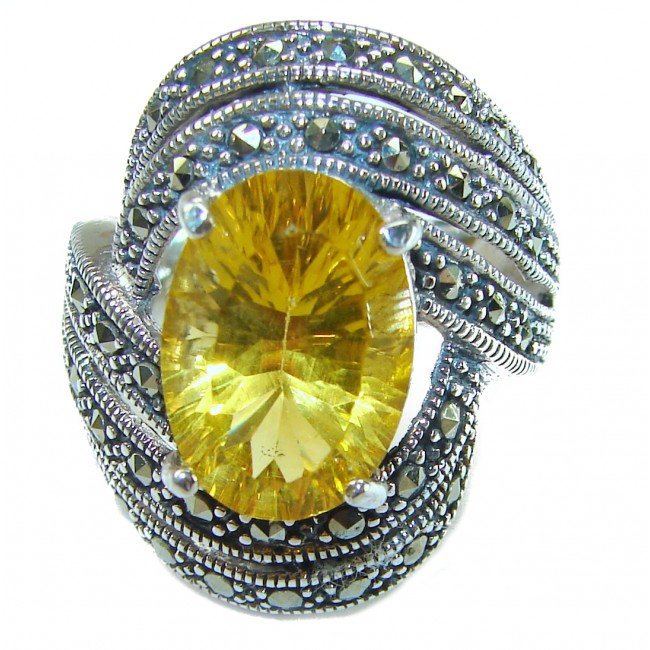 Casablanca 12.5 carat Citrine Marcasite .925 Sterling Silver Handcrafted Ring size 8