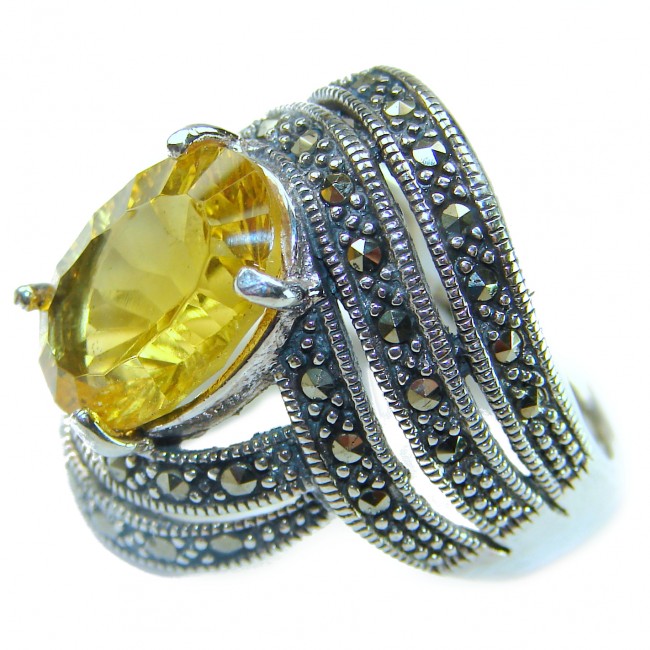 Casablanca 12.5 carat Citrine Marcasite .925 Sterling Silver Handcrafted Ring size 8