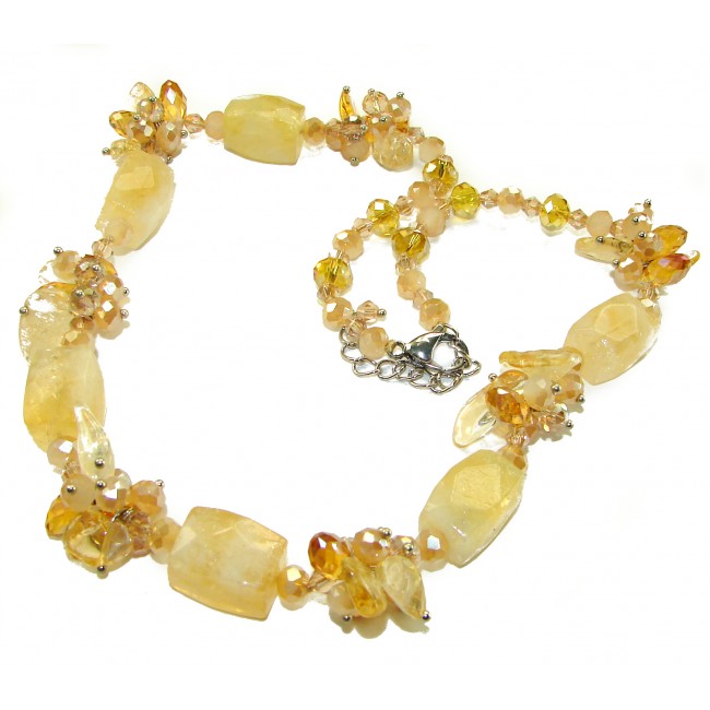 Dazzling vintage natural rough Citrine 14K Gold over .925 Sterling Silver handcrafted Large necklace
