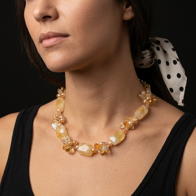 Dazzling vintage natural rough Citrine 14K Gold over .925 Sterling Silver handcrafted Large necklace