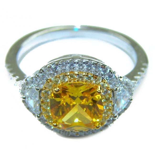 Assher cut 6.2 carat yellow Sapphire .925 Sterling Silver brilliantly handcrafted ring s. 6 1/4 - photo 3