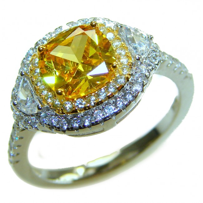 Assher cut 6.2 carat yellow Sapphire .925 Sterling Silver brilliantly handcrafted ring s. 6 1/4 - photo 2