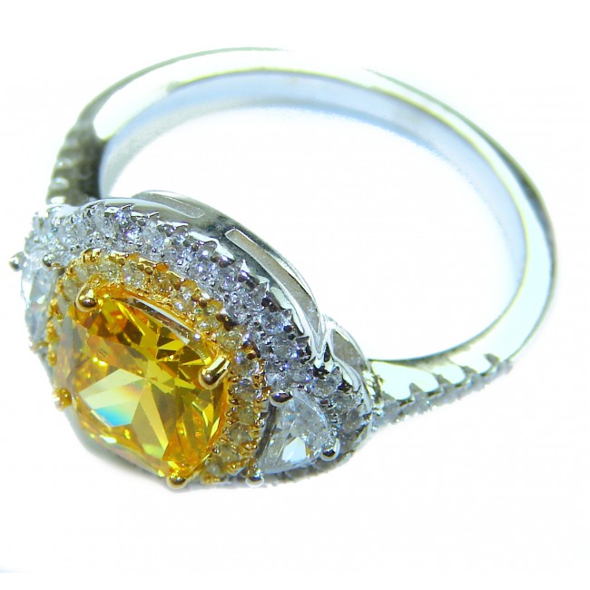 Assher cut 6.2 carat yellow Sapphire .925 Sterling Silver brilliantly handcrafted ring s. 6 1/4 - photo 1