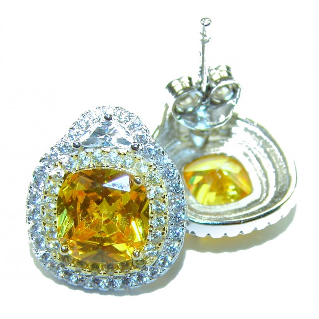 5.5 carat Golden - yellow Montana Sapphire .925 Sterling Silver handcrafted earrings