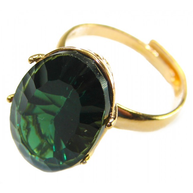 Exotic Beauty oval cut 17.5 carat Helenite .925 Sterling Silver dipped in Real Gold handmade Ring s. 9 adjustable