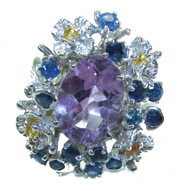 Elizabeth - Precious Natural 14.5 carat Amethyst from Uruguay Rhodium over .925 Sterling Silver Handcrafted Ring size 7 3/4