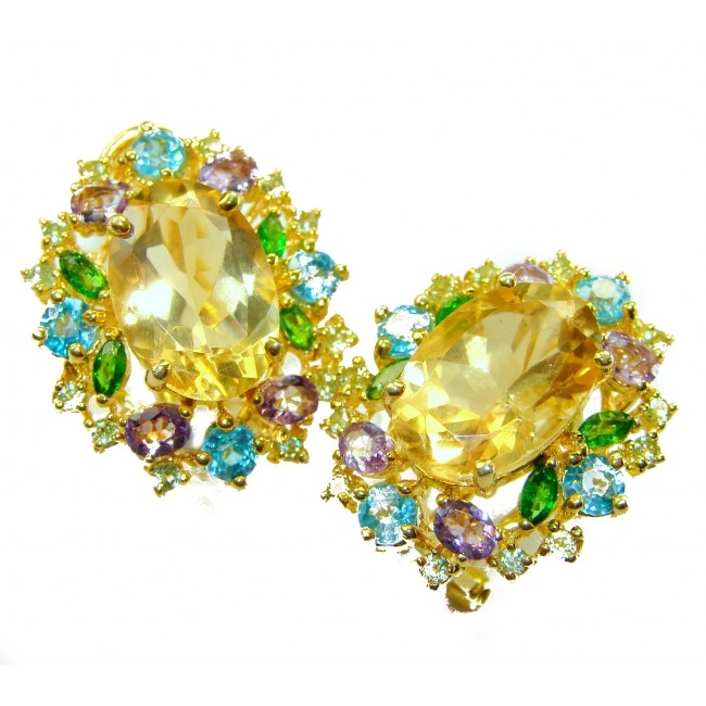 Vivien Luxurious Style - Natural 11.2 carat Citrine Aquamarine .925 Sterling Silver dipped in 18K Gold handmade earrings