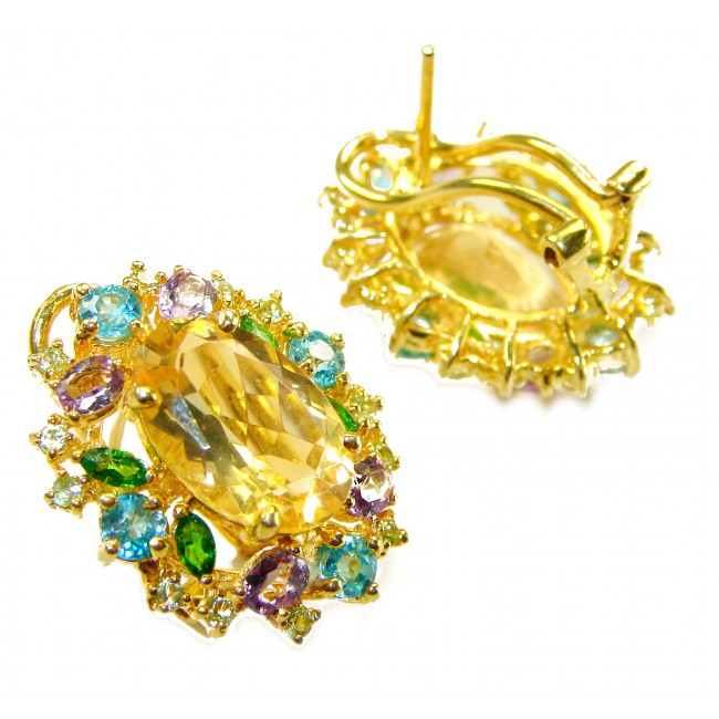 Vivien Luxurious Style - Natural 11.2 carat Citrine Aquamarine .925 Sterling Silver dipped in 18K Gold handmade earrings