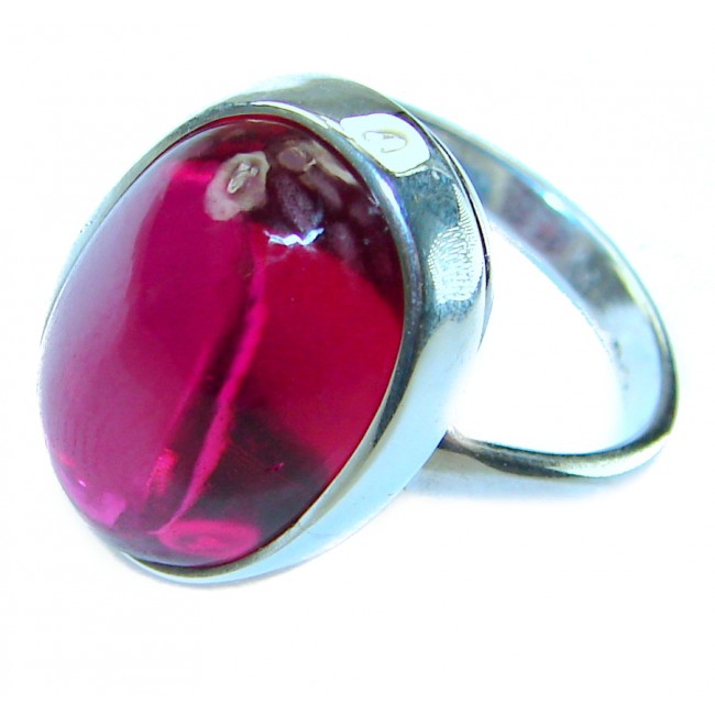 Bella Rosa Genuine 10.5 CARAT Star Ruby .925 Sterling Silver Large Statement Ring size 7 1/4 - Close-up of Bella Rosa 10.5 carat star ruby in .925 sterling silver ring