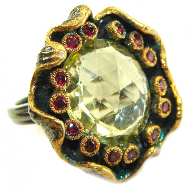 Real Treasure 10.5 carat Citrine .925 Sterling Silver dipped in Black rhodium Handcrafted Huge Ring size 6