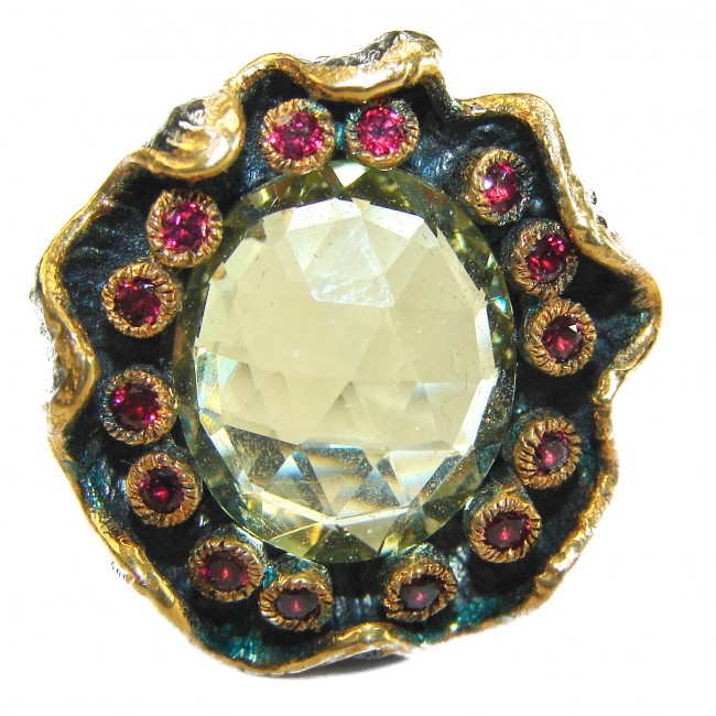 Real Treasure 10.5 carat Citrine .925 Sterling Silver dipped in Black rhodium Handcrafted Huge Ring size 6