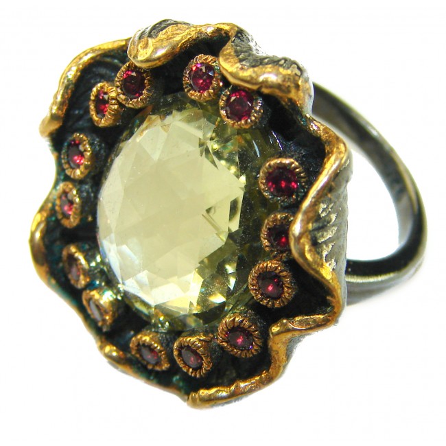 Real Treasure 10.5 carat Citrine .925 Sterling Silver dipped in Black rhodium Handcrafted Huge Ring size 6