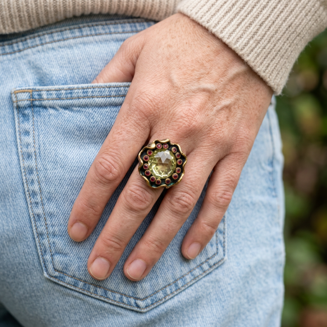 Real Treasure 10.5 carat Citrine .925 Sterling Silver dipped in Black rhodium Handcrafted Huge Ring size 6