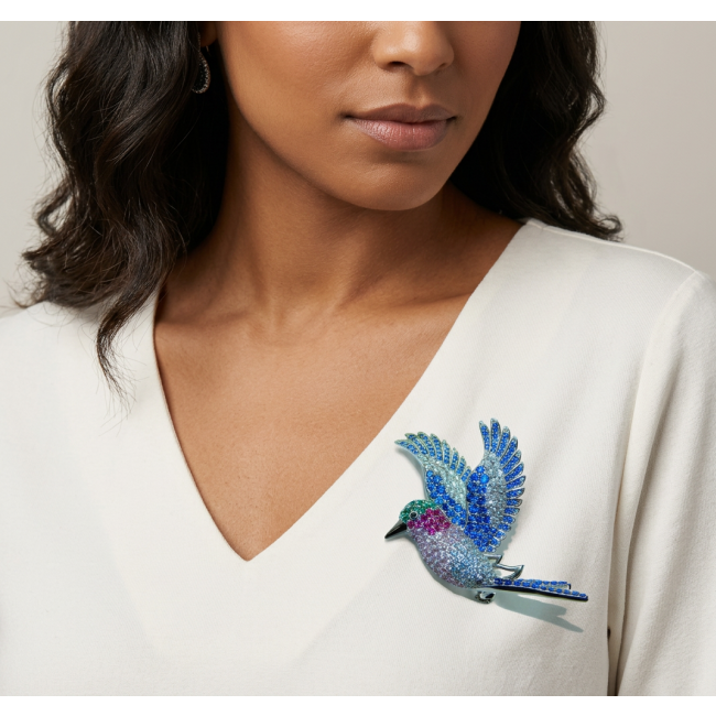 Incredible Flaying Bird Natural 15.9 carat Sapphire Ruby .925 Sterling Silver Brooch Pendant