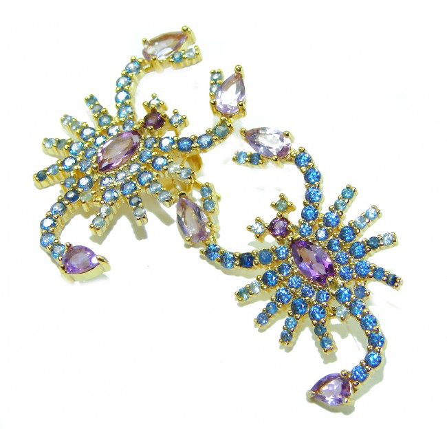 Scorpions authentic 10.2 carat Pink Amethyst Sapphire .925 Sterling Silver Ddipped in 22K Gold handcrafted earrings