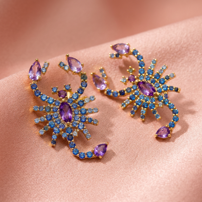 Scorpions authentic 10.2 carat Pink Amethyst Sapphire .925 Sterling Silver Ddipped in 22K Gold handcrafted earrings