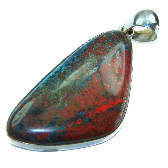 Unique Natural Large Bloostone .925 Sterling Silver handmade Pendant