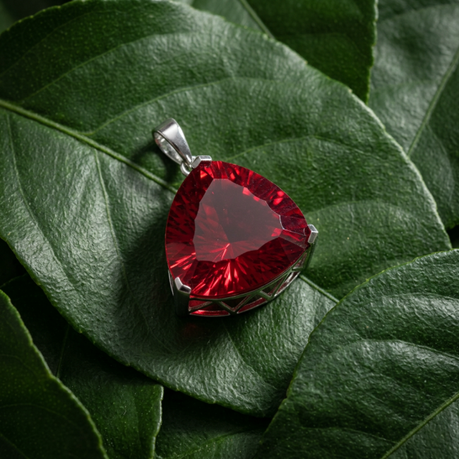 Trillion Cut Perfect 44.5 carat Volcanic Helenite .925 Sterling Silver handcrafted Pendant