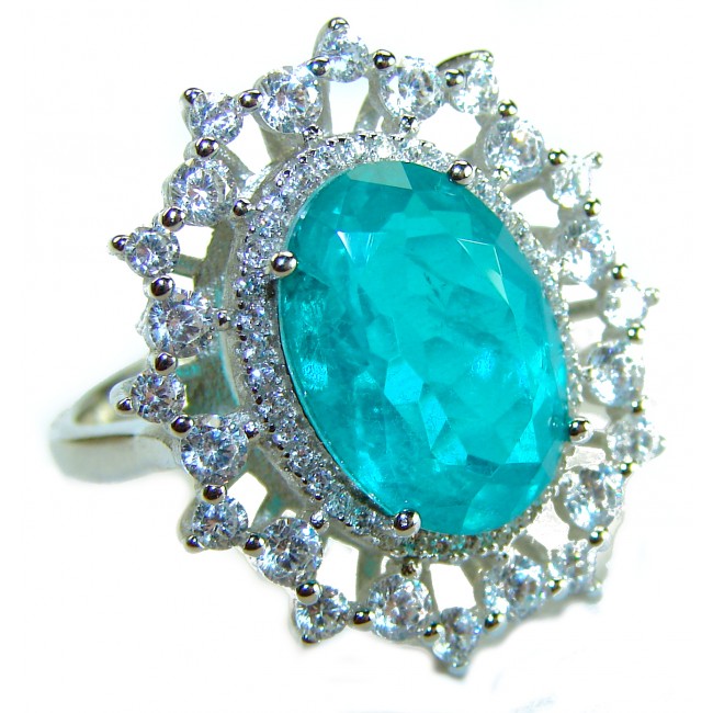 Victorian Style 24.5 carat Emerald & White Topaz Copper over Sterling Silver ring; s. 8