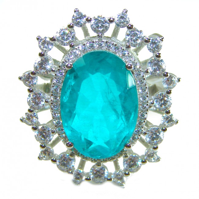 Victorian Style 24.5 carat Emerald & White Topaz Copper over Sterling Silver ring; s. 8