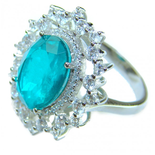 Victorian Style 24.5 carat Emerald & White Topaz Copper over Sterling Silver ring; s. 8