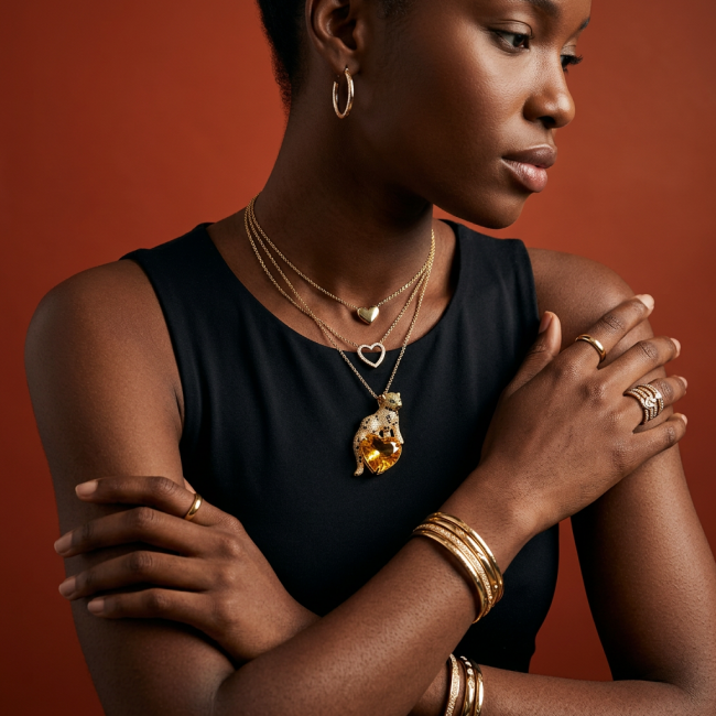 Passionate Love Cheetah authentic 42.5 carat Citreine .925 Sterling Silver dipped in 18K Gold Handcrafted pendant brooch