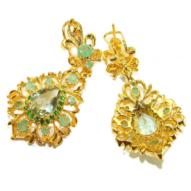TIFFANY - 23.8 carat Green Amethyst COLOMBIAN Emerald .925 Sterling Silver dipped in 18K Gold handmade Statement Earrings