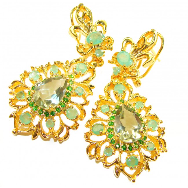TIFFANY - 23.8 carat Green Amethyst COLOMBIAN Emerald .925 Sterling Silver dipped in 18K Gold handmade Statement Earrings