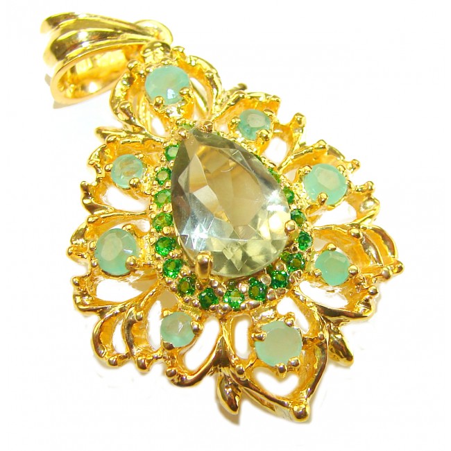 TIFFANY - 18.8 carat Green Amethyst COLOMBIAN Emerald .925 Sterling Silver dipped in 18K Gold handmade Statement pendant - photo 4