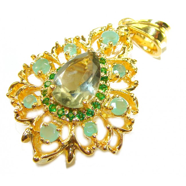 TIFFANY - 18.8 carat Green Amethyst COLOMBIAN Emerald .925 Sterling Silver dipped in 18K Gold handmade Statement pendant - photo 3