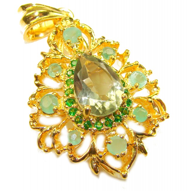 TIFFANY - 18.8 carat Green Amethyst COLOMBIAN Emerald .925 Sterling Silver dipped in 18K Gold handmade Statement pendant - photo 2