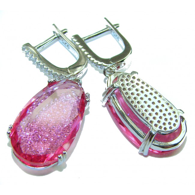 Sweet Raspberry 22.8 carat Pink Tourmaline rhodium over .925 Sterling Silver handcrafted Statement Earrings