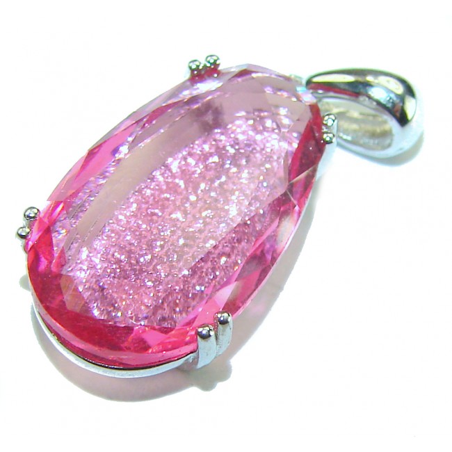 Sweet Raspberry 14.8 carat Pink Tourmaline rhodium over .925 Sterling Silver handcrafted Statement pendant