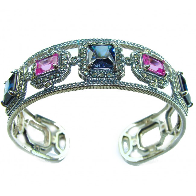 Luxurious 27.4 carat Pink Sapphire - Sapphire .925 Sterling Silver handcrafted heavy Bracelet