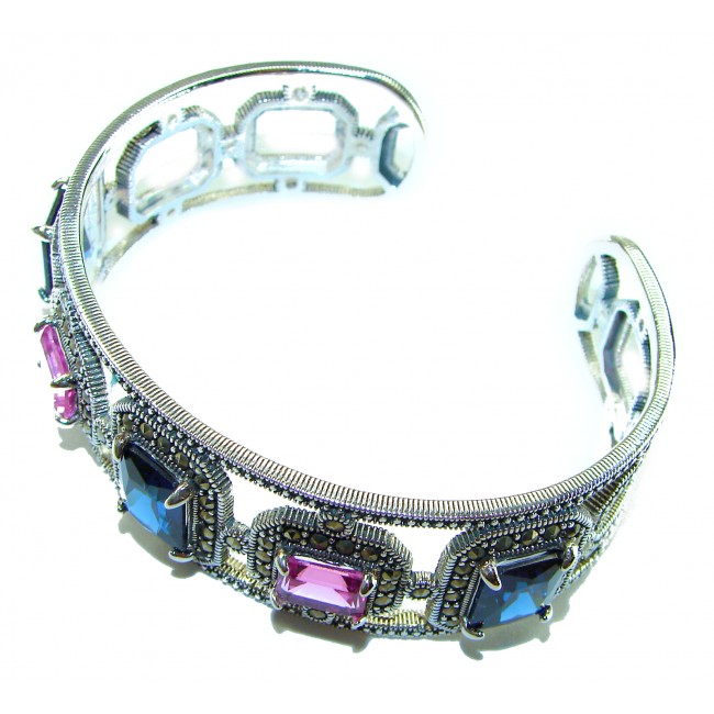 Luxurious 27.4 carat Pink Sapphire - Sapphire .925 Sterling Silver handcrafted heavy Bracelet
